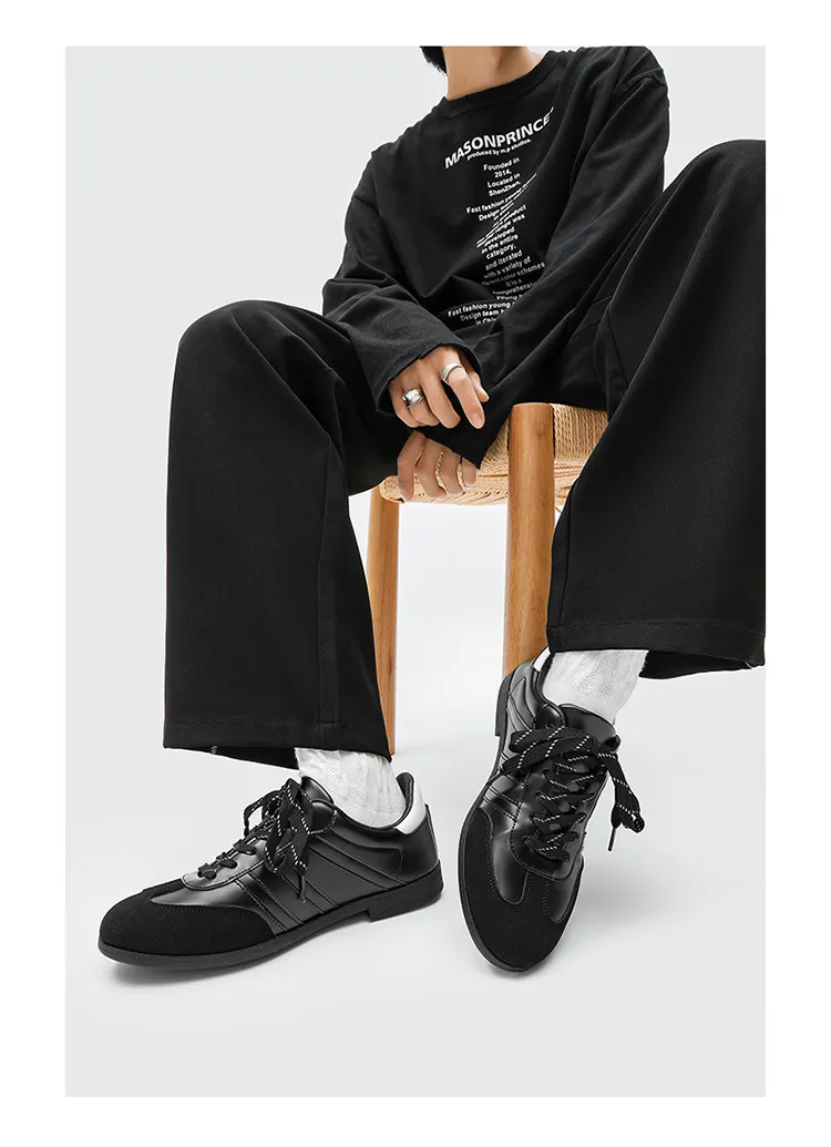Men's & Women's Versatile Commuting Sneakers: Trendy Casual Round-Toe Leather Shoes, Black High-End British Derby Style Training Shoes for Everyday Wear showcase 2