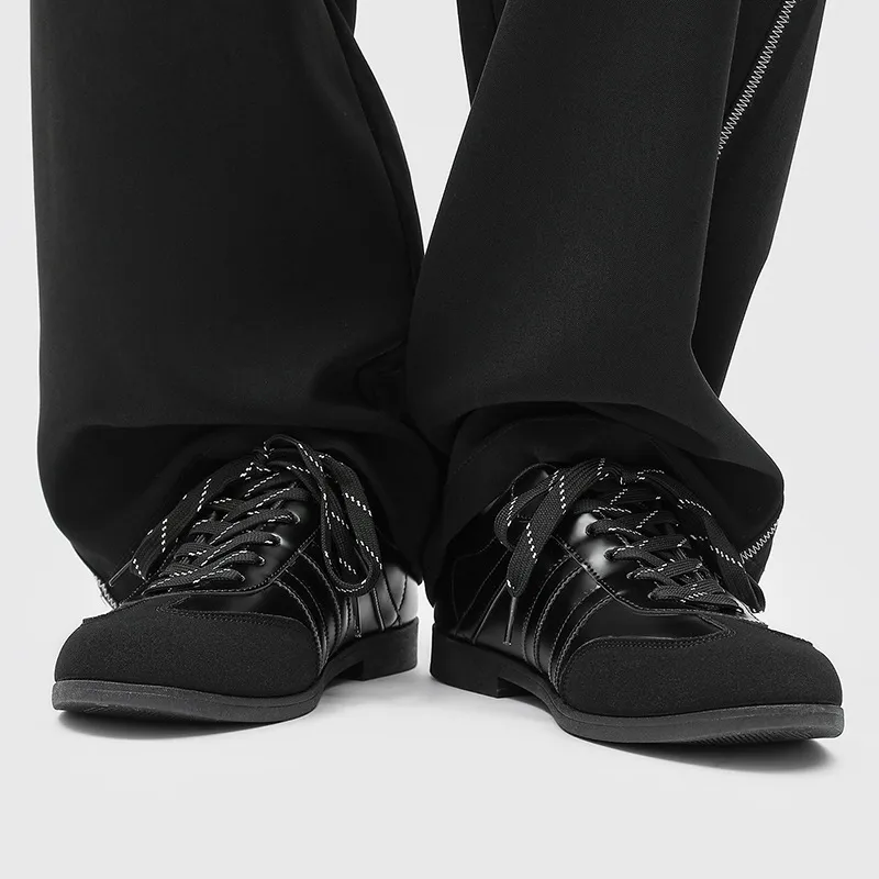 Men's & Women's Versatile Commuting Sneakers: Trendy Casual Round-Toe Leather Shoes, Black High-End British Derby Style Training Shoes for Everyday Wear thumbnail 3