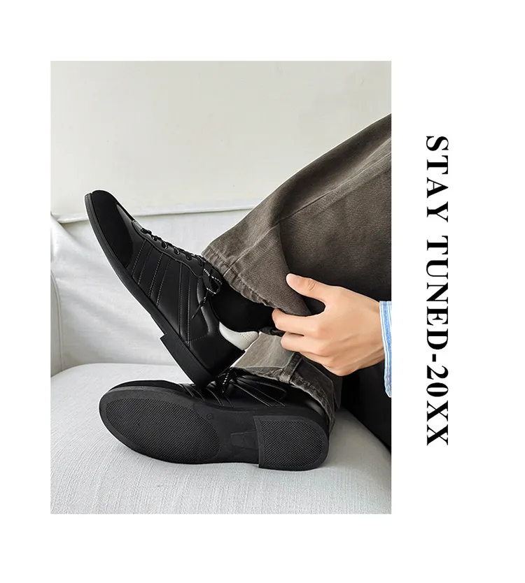 Men's & Women's Versatile Commuting Sneakers: Trendy Casual Round-Toe Leather Shoes, Black High-End British Derby Style Training Shoes for Everyday Wear showcase 14