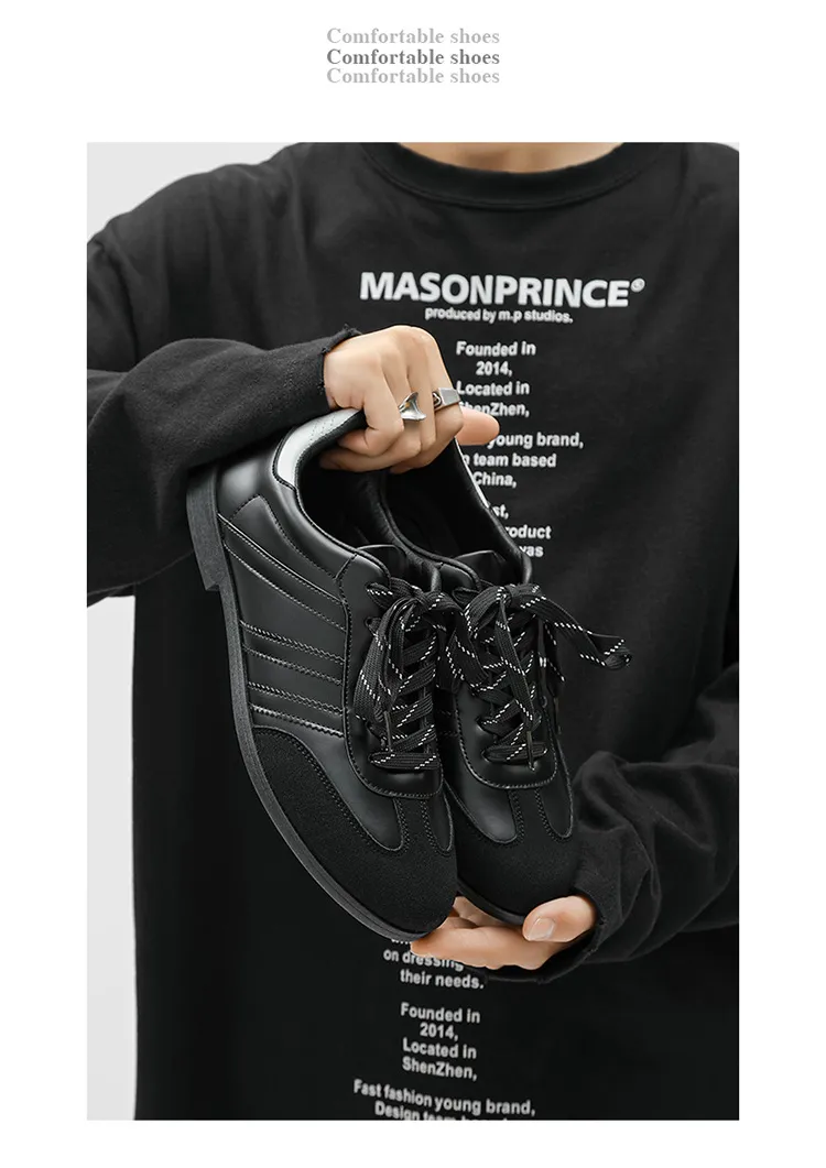 Men's & Women's Versatile Commuting Sneakers: Trendy Casual Round-Toe Leather Shoes, Black High-End British Derby Style Training Shoes for Everyday Wear showcase 20