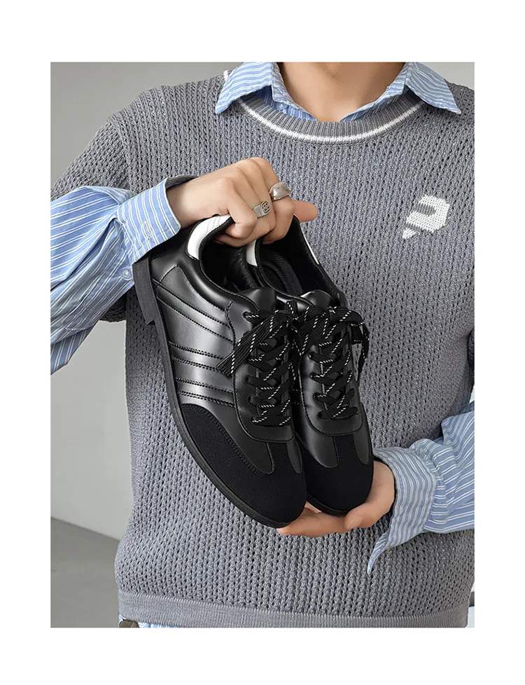 Men's & Women's Versatile Commuting Sneakers: Trendy Casual Round-Toe Leather Shoes, Black High-End British Derby Style Training Shoes for Everyday Wear showcase 7