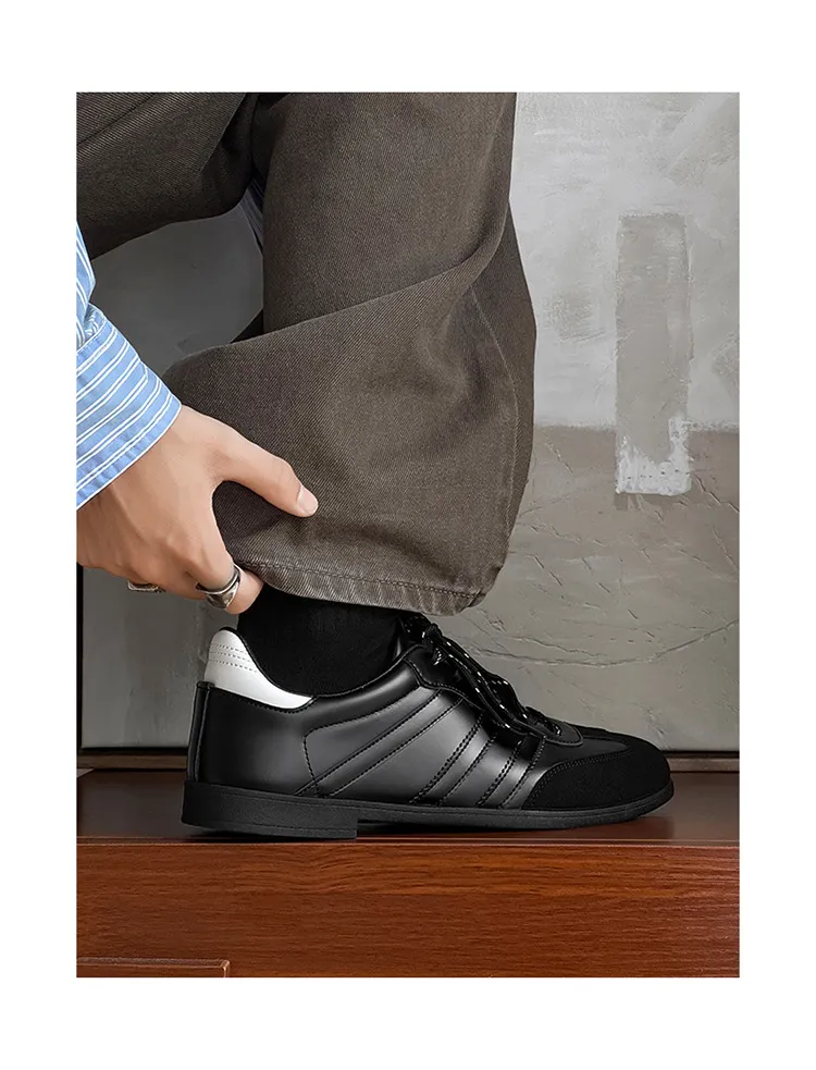 Men's & Women's Versatile Commuting Sneakers: Trendy Casual Round-Toe Leather Shoes, Black High-End British Derby Style Training Shoes for Everyday Wear showcase 15