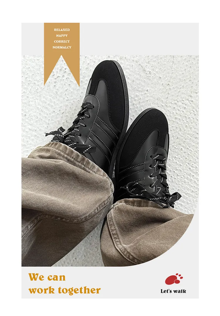 Men's & Women's Versatile Commuting Sneakers: Trendy Casual Round-Toe Leather Shoes, Black High-End British Derby Style Training Shoes for Everyday Wear showcase 6