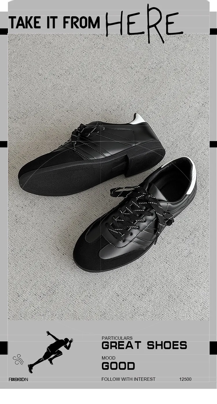 Men's & Women's Versatile Commuting Sneakers: Trendy Casual Round-Toe Leather Shoes, Black High-End British Derby Style Training Shoes for Everyday Wear showcase 1