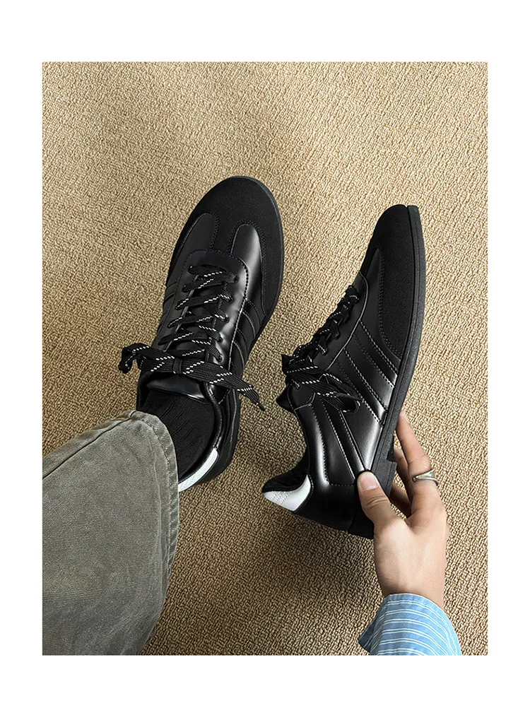 Men's & Women's Versatile Commuting Sneakers: Trendy Casual Round-Toe Leather Shoes, Black High-End British Derby Style Training Shoes for Everyday Wear showcase 4