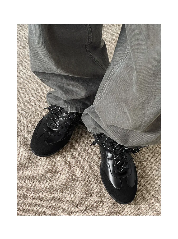 Men's & Women's Versatile Commuting Sneakers: Trendy Casual Round-Toe Leather Shoes, Black High-End British Derby Style Training Shoes for Everyday Wear showcase 8