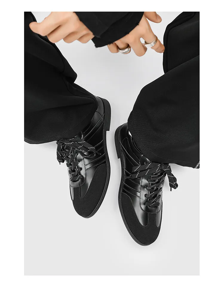 Men's & Women's Versatile Commuting Sneakers: Trendy Casual Round-Toe Leather Shoes, Black High-End British Derby Style Training Shoes for Everyday Wear showcase 19