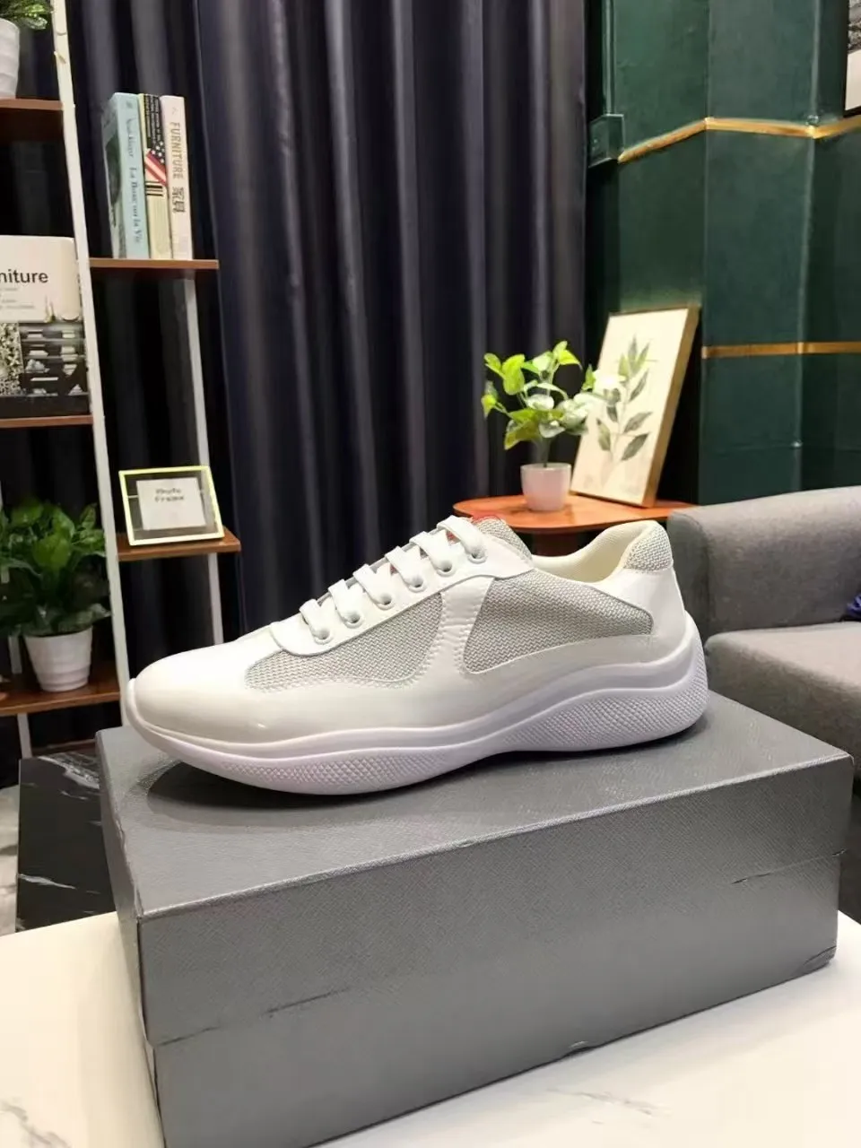 White Patent - Grey Mesh