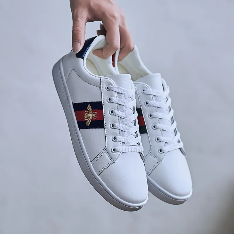 Men's and Women's White Sneakers with Embroidered Bee Design - Trendy Casual Shoes, High Quality, All-Match Style, European Fashion thumbnail 1