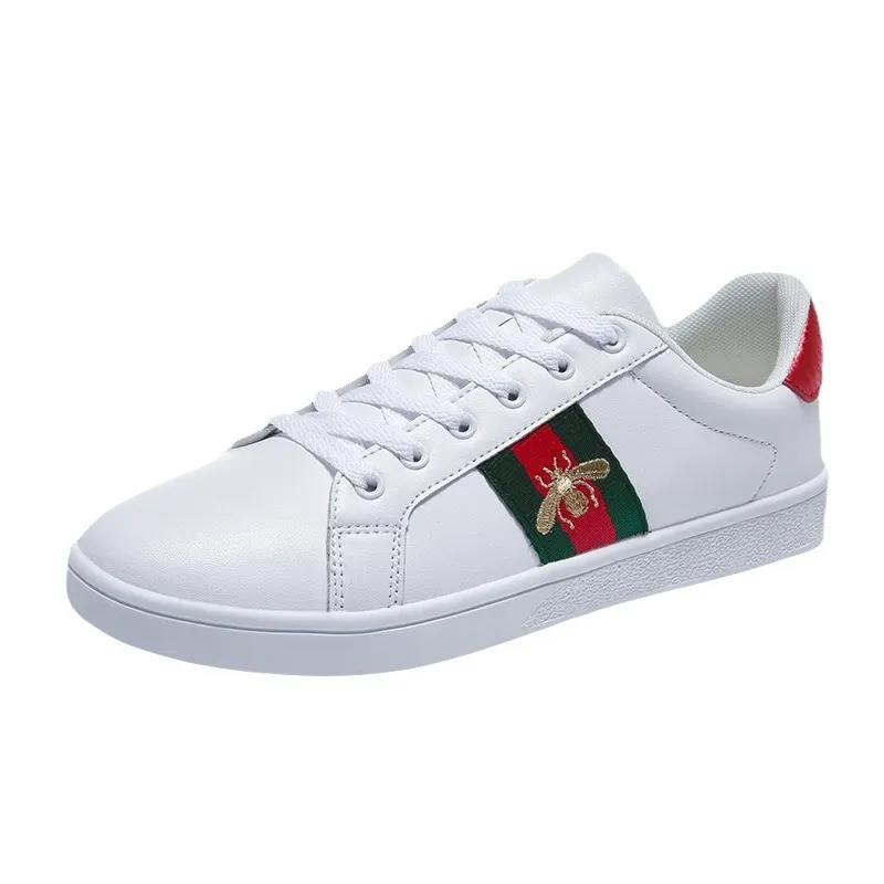 Men's and Women's White Sneakers with Embroidered Bee Design - Trendy Casual Shoes, High Quality, All-Match Style, European Fashion thumbnail 5