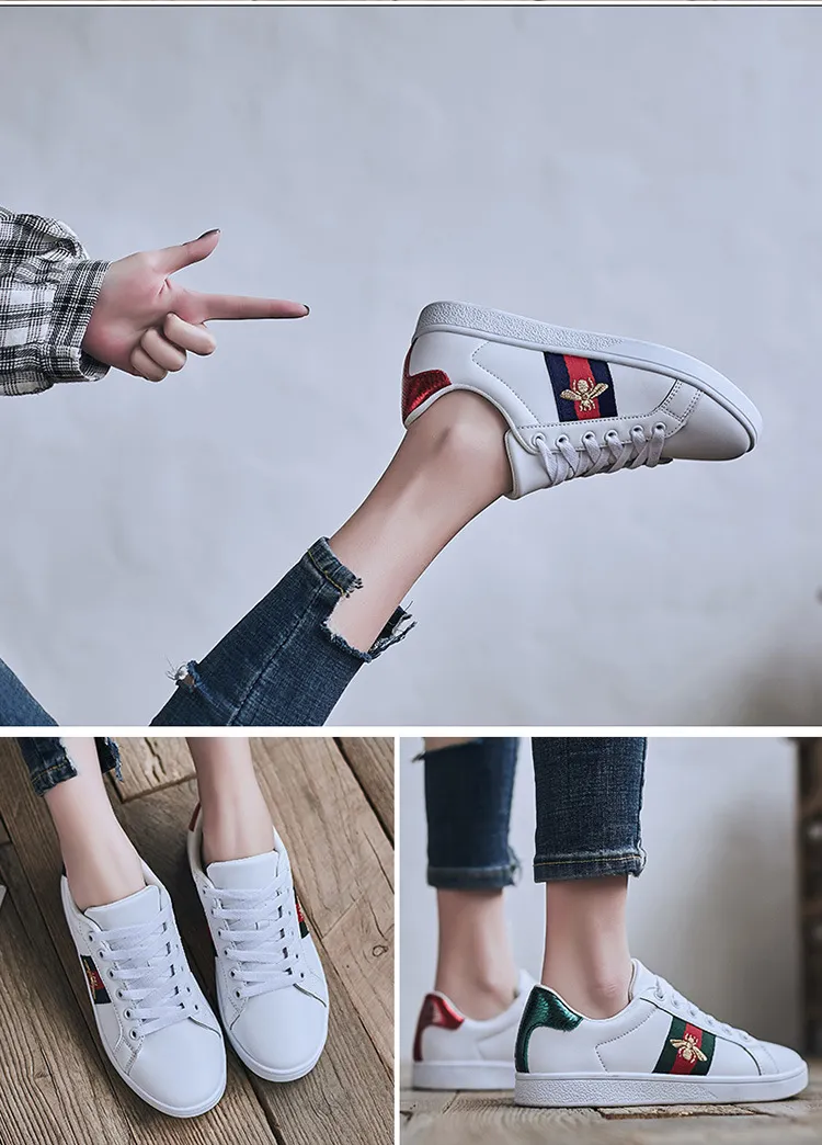 Men's and Women's White Sneakers with Embroidered Bee Design - Trendy Casual Shoes, High Quality, All-Match Style, European Fashion showcase 15