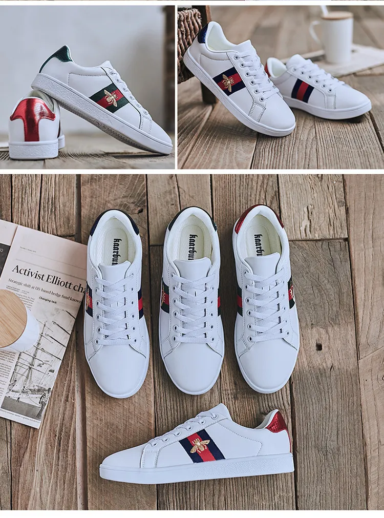 Men's and Women's White Sneakers with Embroidered Bee Design - Trendy Casual Shoes, High Quality, All-Match Style, European Fashion showcase 18