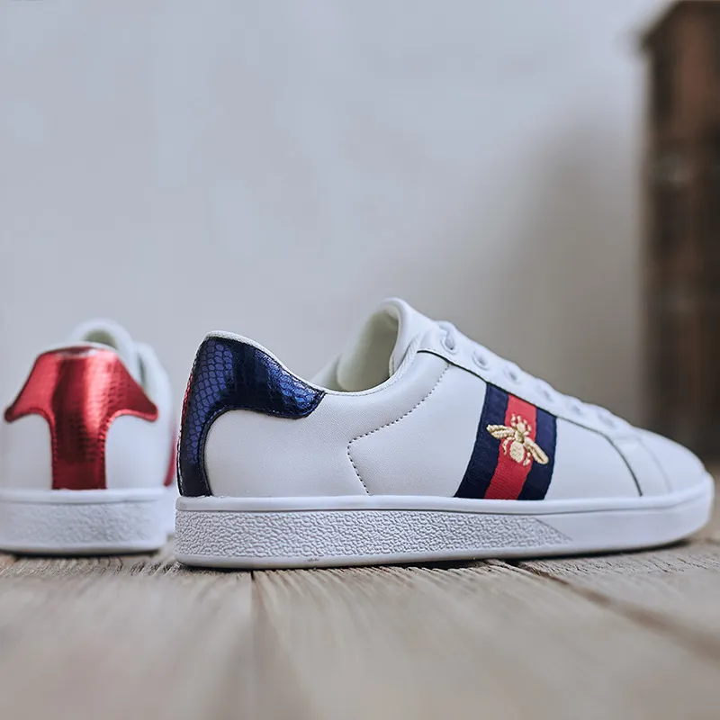 Men's and Women's White Sneakers with Embroidered Bee Design - Trendy Casual Shoes, High Quality, All-Match Style, European Fashion thumbnail 2