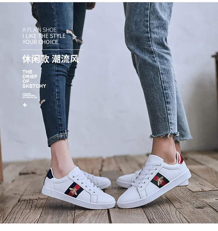 Men's and Women's White Sneakers with Embroidered Bee Design - Trendy Casual Shoes, High Quality, All-Match Style, European Fashion showcase 5