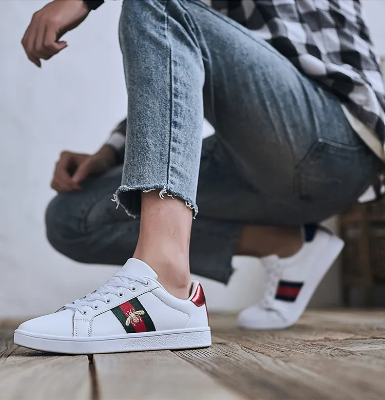 Men's and Women's White Sneakers with Embroidered Bee Design - Trendy Casual Shoes, High Quality, All-Match Style, European Fashion showcase 13