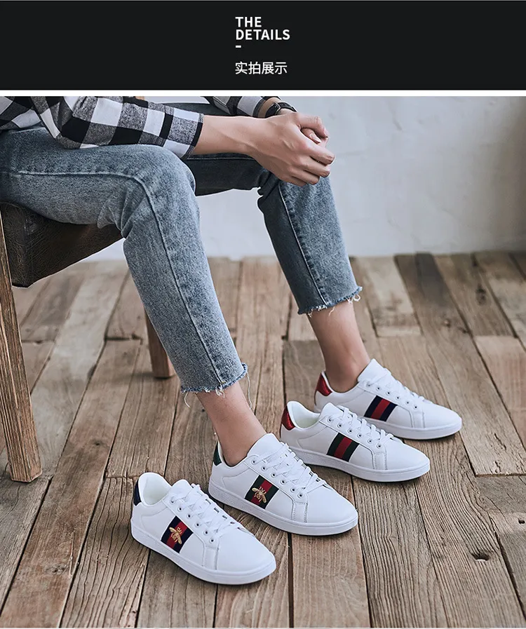 Men's and Women's White Sneakers with Embroidered Bee Design - Trendy Casual Shoes, High Quality, All-Match Style, European Fashion showcase 12