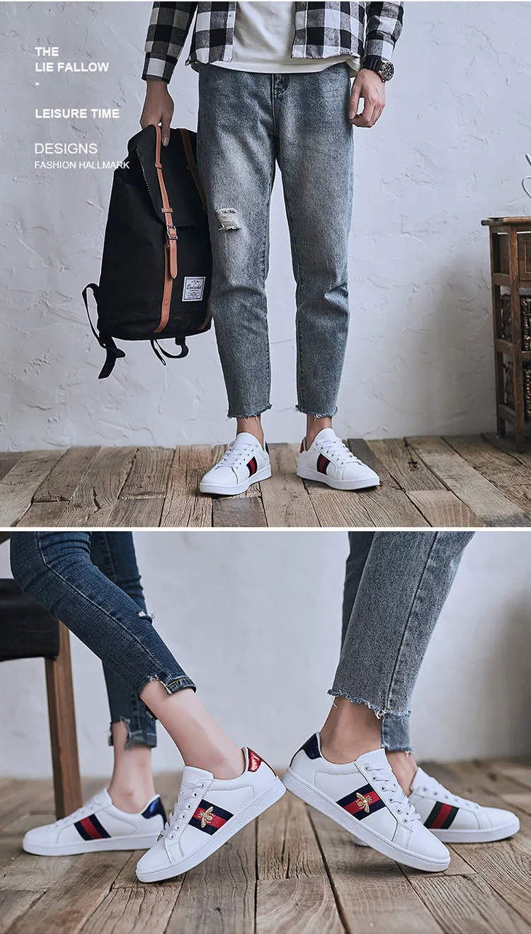 Men's and Women's White Sneakers with Embroidered Bee Design - Trendy Casual Shoes, High Quality, All-Match Style, European Fashion showcase 14