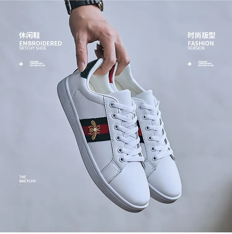 Men's and Women's White Sneakers with Embroidered Bee Design - Trendy Casual Shoes, High Quality, All-Match Style, European Fashion showcase 3