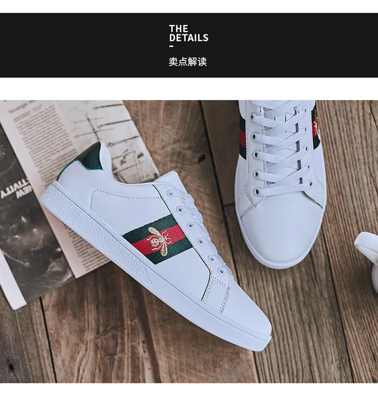 Men's and Women's White Sneakers with Embroidered Bee Design - Trendy Casual Shoes, High Quality, All-Match Style, European Fashion showcase 7