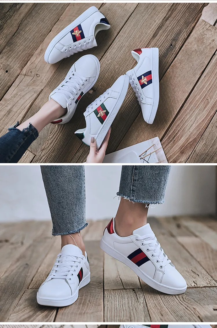 Men's and Women's White Sneakers with Embroidered Bee Design - Trendy Casual Shoes, High Quality, All-Match Style, European Fashion showcase 16