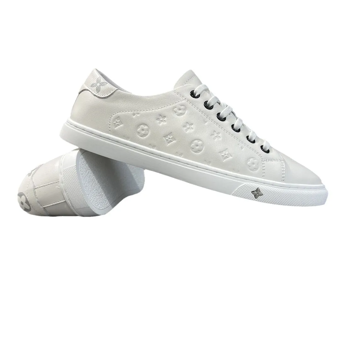 Men's White Leather Sneakers - European Style Trendy Casual Shoes for Boys & Young Adults - Versatile, Classy, Accessible Luxury thumbnail 5