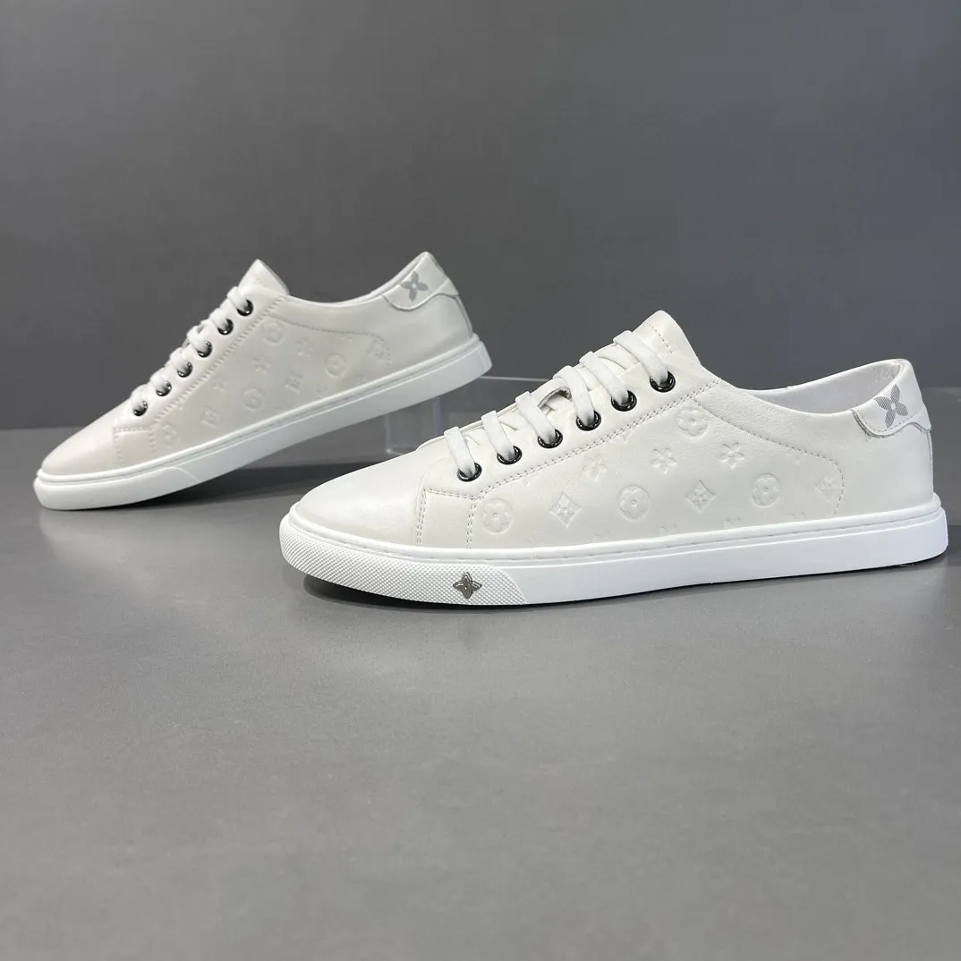 Men's White Leather Sneakers - European Style Trendy Casual Shoes for Boys & Young Adults - Versatile, Classy, Accessible Luxury thumbnail 1