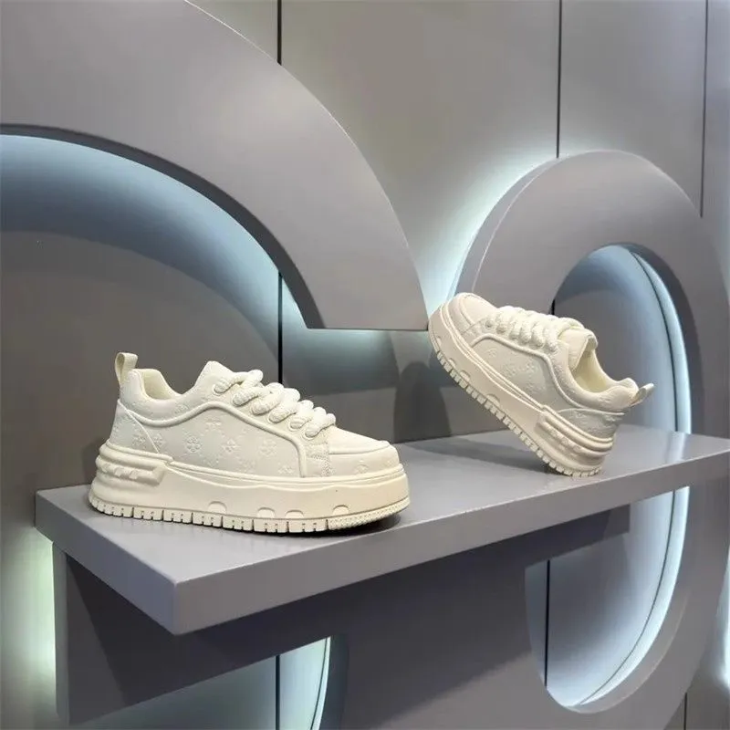 Men's Thick Sole Sneakers - Trendy Casual Light Luxury Height Increasing Sports White Shoes for Men thumbnail 6
