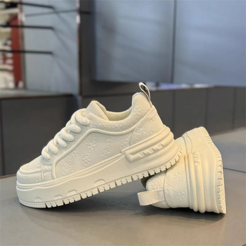 Men's Thick Sole Sneakers - Trendy Casual Light Luxury Height Increasing Sports White Shoes for Men thumbnail 4