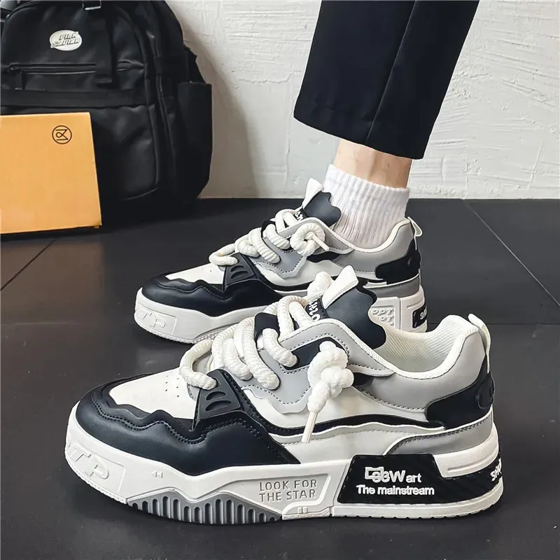 Men's Plus Size Leather Sneakers 2025 - Casual Sports Shoes with Thick Sole for Height Increase - Size 46 thumbnail 4
