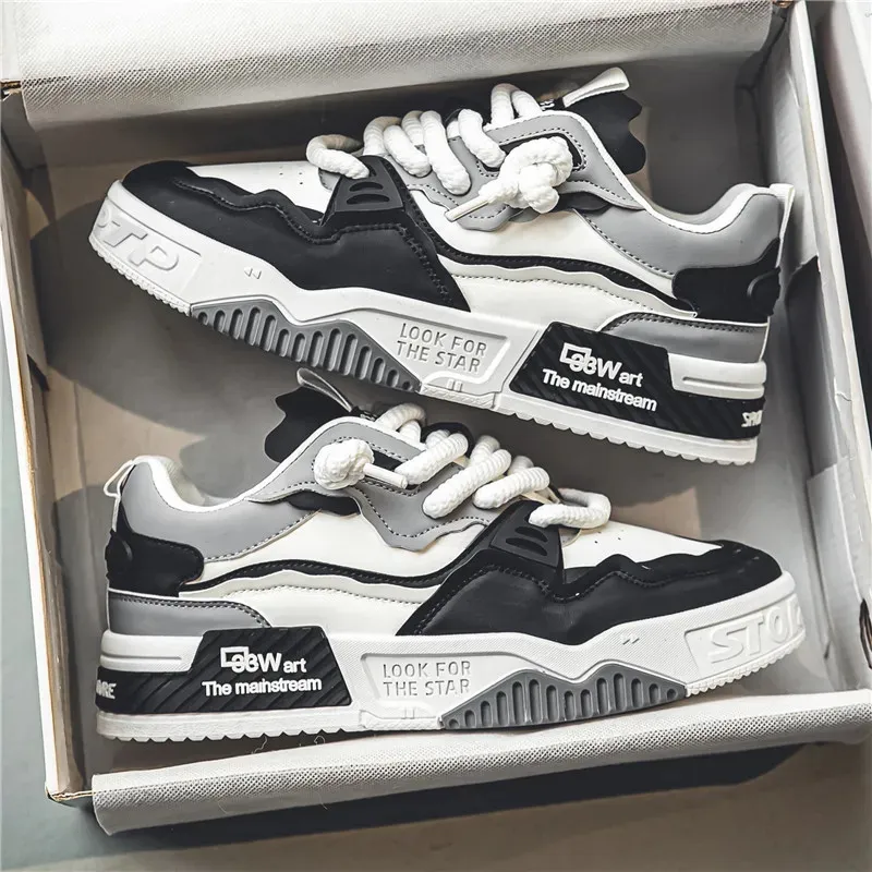 Men's Plus Size Leather Sneakers 2025 - Casual Sports Shoes with Thick Sole for Height Increase - Size 46 thumbnail 2