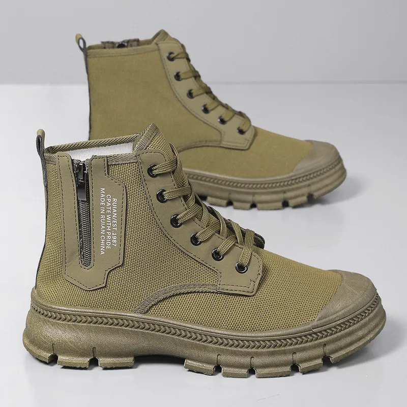 Men's Canvas Work Shoes Spring Autumn Lightweight Breathable Sneakers Yellow Rubber Sole Construction Site Labor Protection Farmland Training thumbnail 7