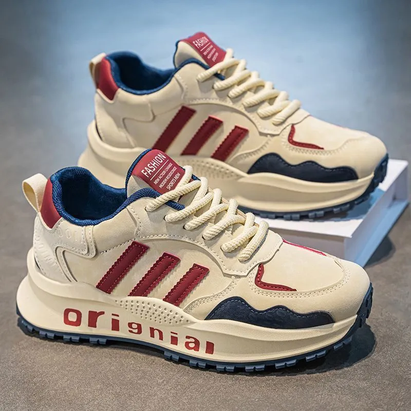 Men's Chunky Sneakers Platform Height Increasing Casual Sports Shoes Retro Style Lace-Up Walking Trainers Fashionable Dad Shoes for Men thumbnail 1