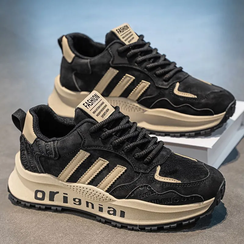 Men's Chunky Sneakers Platform Height Increasing Casual Sports Shoes Retro Style Lace-Up Walking Trainers Fashionable Dad Shoes for Men thumbnail 3