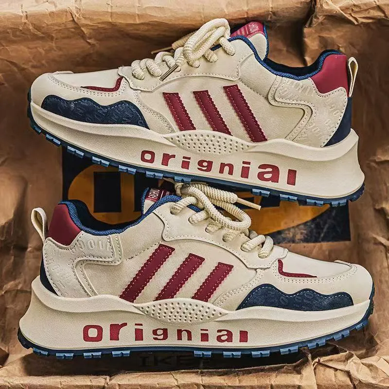 Men's Chunky Sneakers Platform Height Increasing Casual Sports Shoes Retro Style Lace-Up Walking Trainers Fashionable Dad Shoes for Men thumbnail 4