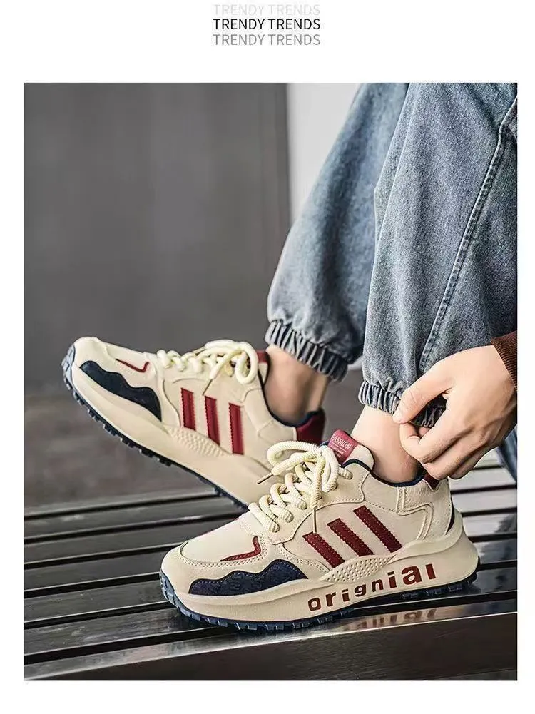 Men's Chunky Sneakers Platform Height Increasing Casual Sports Shoes Retro Style Lace-Up Walking Trainers Fashionable Dad Shoes for Men showcase 10