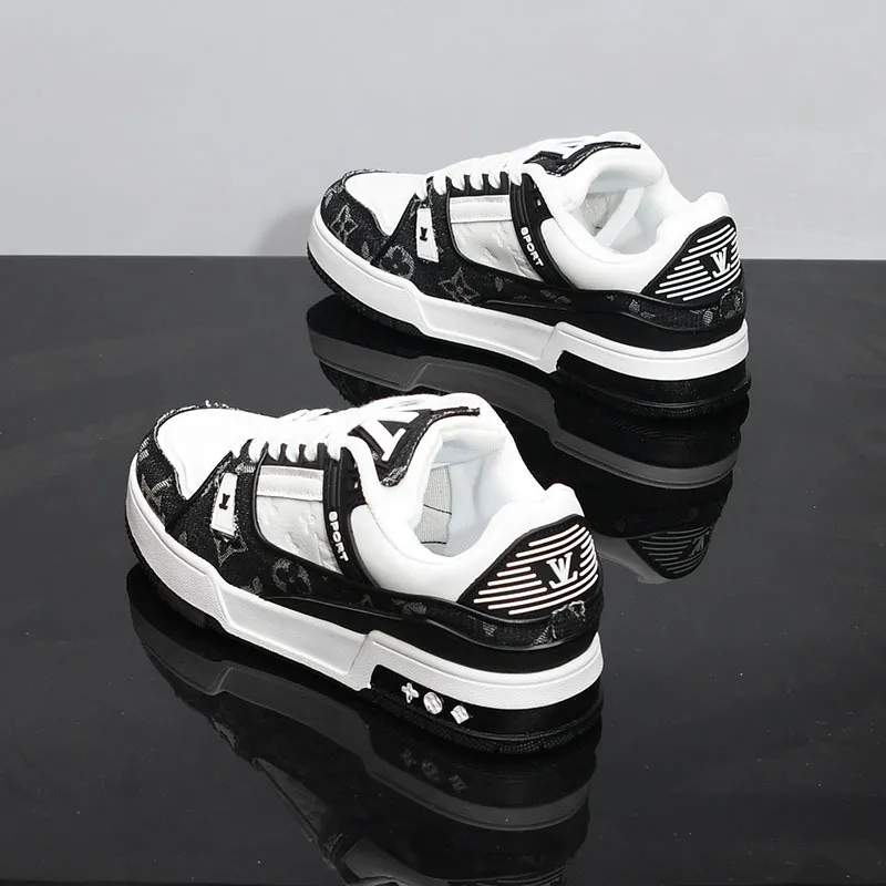 Men's and Women's Leather Panel Sneakers: Breathable, Versatile Casual Shoes with Thick Soles for Height Increase - Trendy Couple Sports Footwear showcase 7