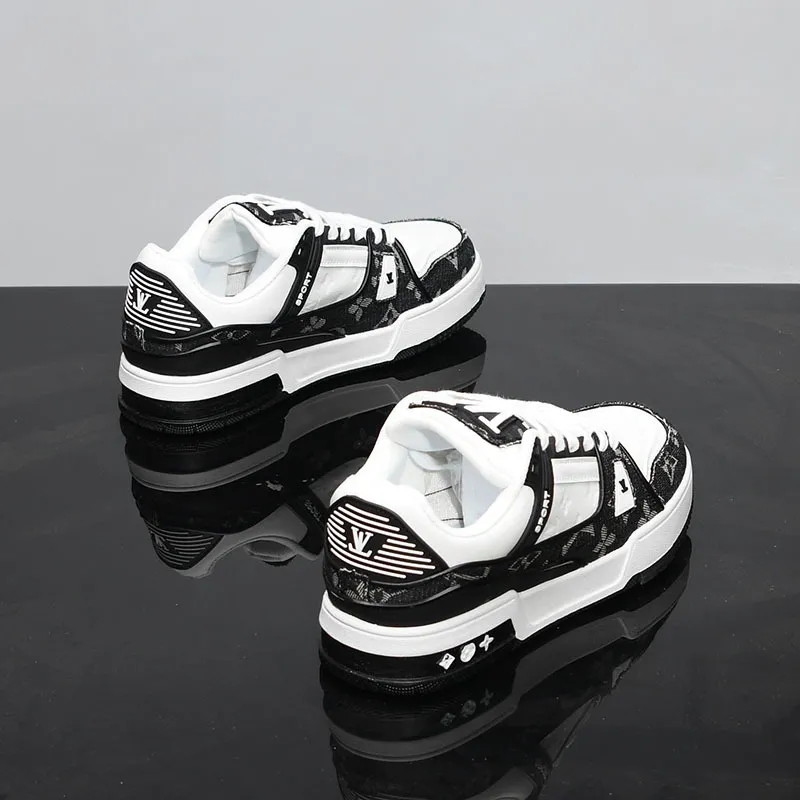 Men's and Women's Leather Panel Sneakers: Breathable, Versatile Casual Shoes with Thick Soles for Height Increase - Trendy Couple Sports Footwear showcase 8