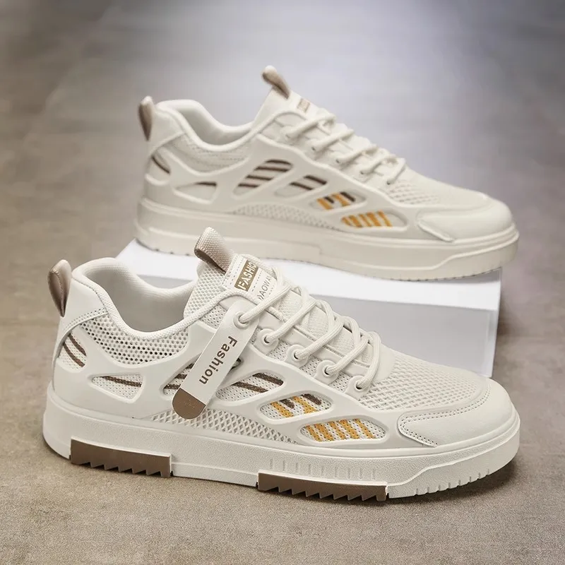 Men's Breathable Mesh Sneakers Summer 2025 - Lightweight Casual Sports Shoes, Trendy All-Match White Board Shoes for Students and Young Adults thumbnail 6