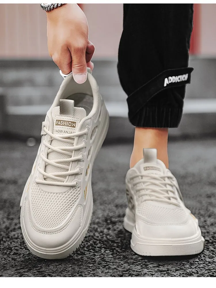 Men's Breathable Mesh Sneakers Summer 2025 - Lightweight Casual Sports Shoes, Trendy All-Match White Board Shoes for Students and Young Adults showcase 7