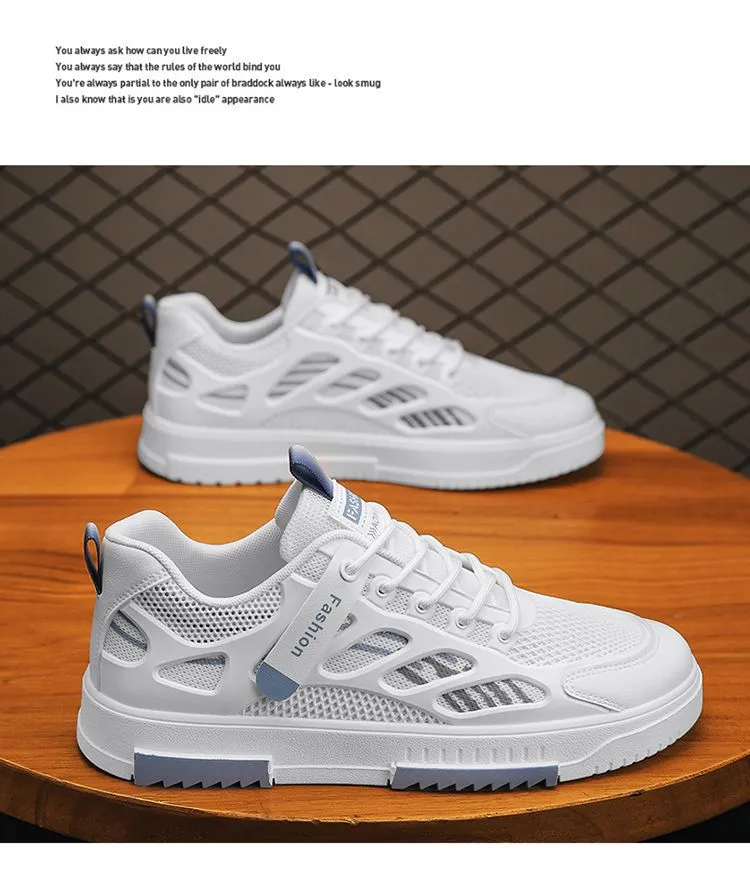 Men's Breathable Mesh Sneakers Summer 2025 - Lightweight Casual Sports Shoes, Trendy All-Match White Board Shoes for Students and Young Adults showcase 4