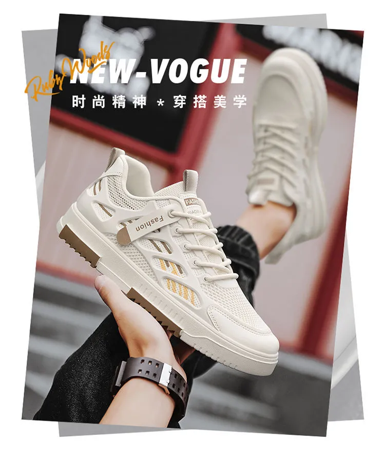 Men's Breathable Mesh Sneakers Summer 2025 - Lightweight Casual Sports Shoes, Trendy All-Match White Board Shoes for Students and Young Adults showcase 15