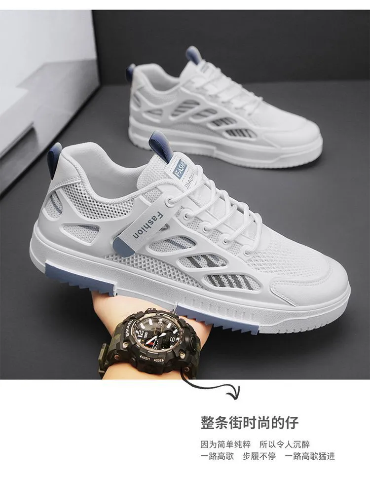 Men's Breathable Mesh Sneakers Summer 2025 - Lightweight Casual Sports Shoes, Trendy All-Match White Board Shoes for Students and Young Adults showcase 16