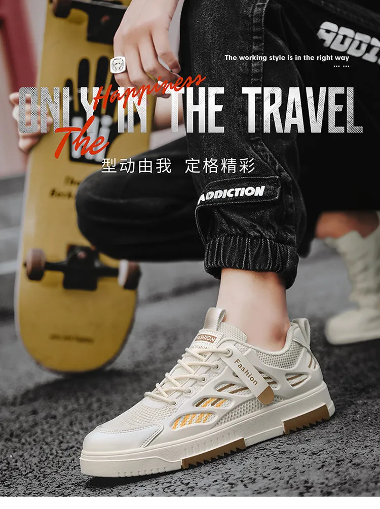 Men's Breathable Mesh Sneakers Summer 2025 - Lightweight Casual Sports Shoes, Trendy All-Match White Board Shoes for Students and Young Adults showcase 18