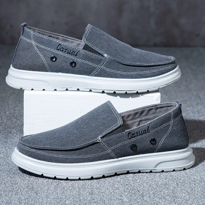 Men's Extra Large Size Canvas Shoes - Slip-on Style, Lightweight & Soft Sole, Casual Board Shoes for Sizes 45-48, Comfortable Dad Car Shoes thumbnail 1
