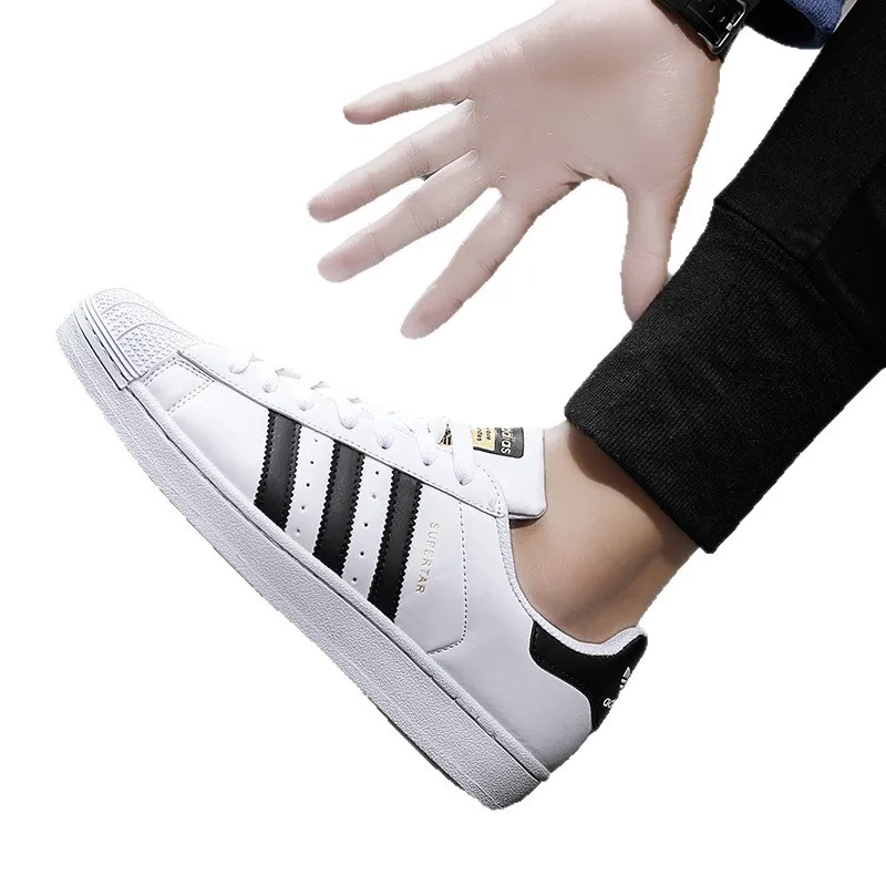 Gold Label Shell Toe White Sneakers - Trendy Fashion Unisex Low-Top Comfortable Middle School Shoes with Three Stripes thumbnail 5