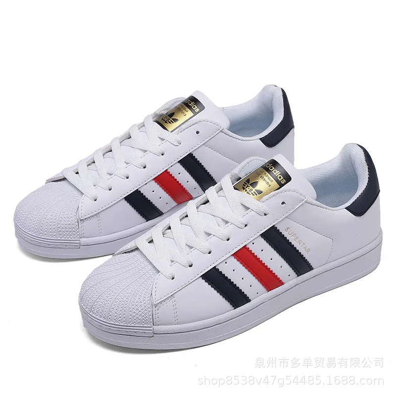 Gold Label Shell Toe White Sneakers - Trendy Fashion Unisex Low-Top Comfortable Middle School Shoes with Three Stripes thumbnail 7