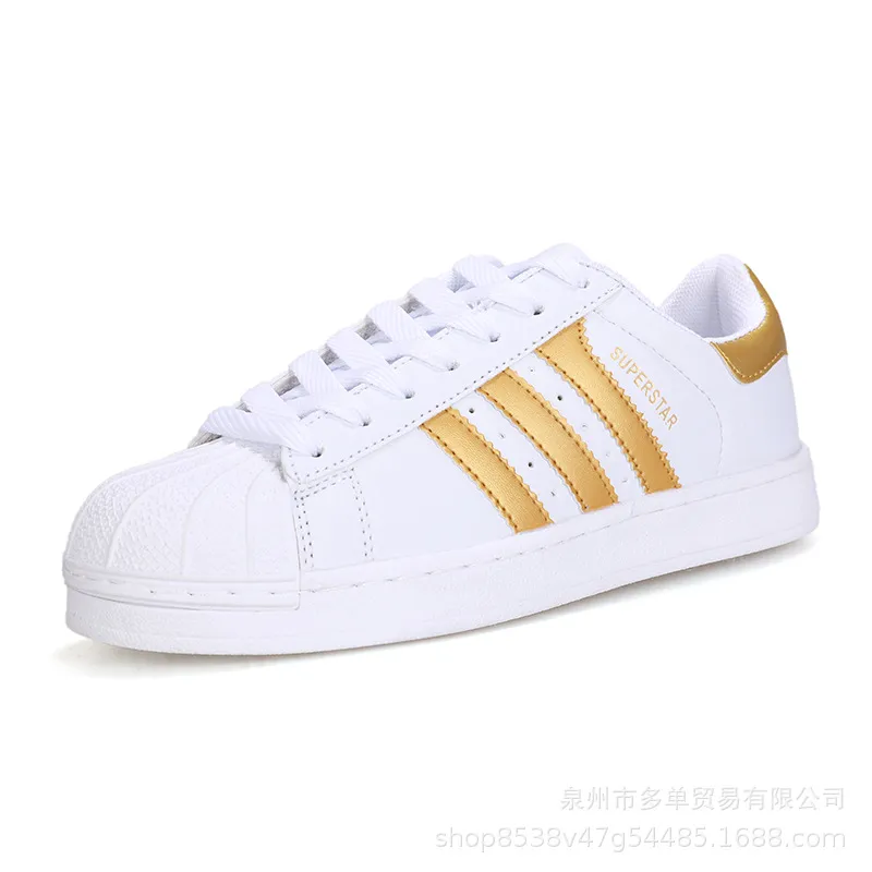 Gold Label Shell Toe White Sneakers - Trendy Fashion Unisex Low-Top Comfortable Middle School Shoes with Three Stripes thumbnail 8