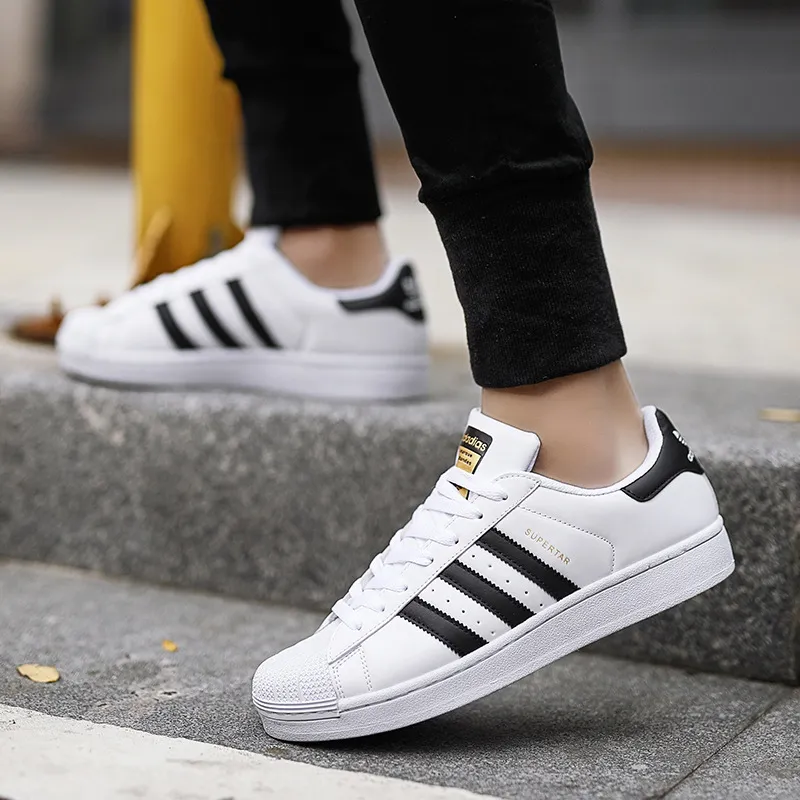 Gold Label Shell Toe White Sneakers - Trendy Fashion Unisex Low-Top Comfortable Middle School Shoes with Three Stripes thumbnail 2