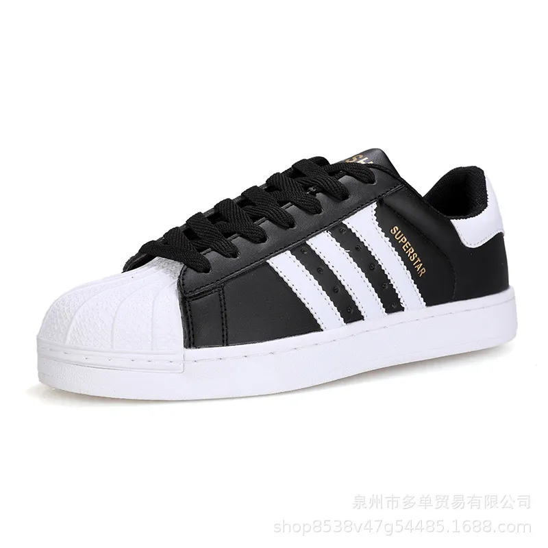 Gold Label Shell Toe White Sneakers - Trendy Fashion Unisex Low-Top Comfortable Middle School Shoes with Three Stripes thumbnail 6