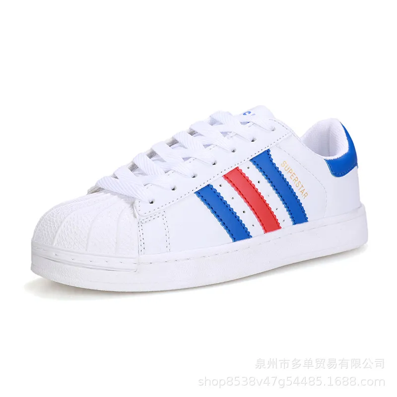 Gold Label Shell Toe White Sneakers - Trendy Fashion Unisex Low-Top Comfortable Middle School Shoes with Three Stripes thumbnail 10